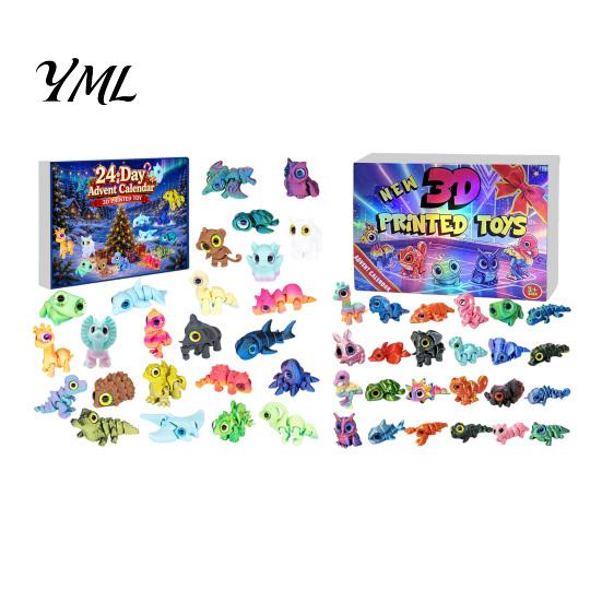 Creative Gift Ideas for Kids 3D Printed Animal Advent Calendar, 24-Day Dinosaur Ocean Land Miniature Toys Collection Figure Countdown Set, Christmas