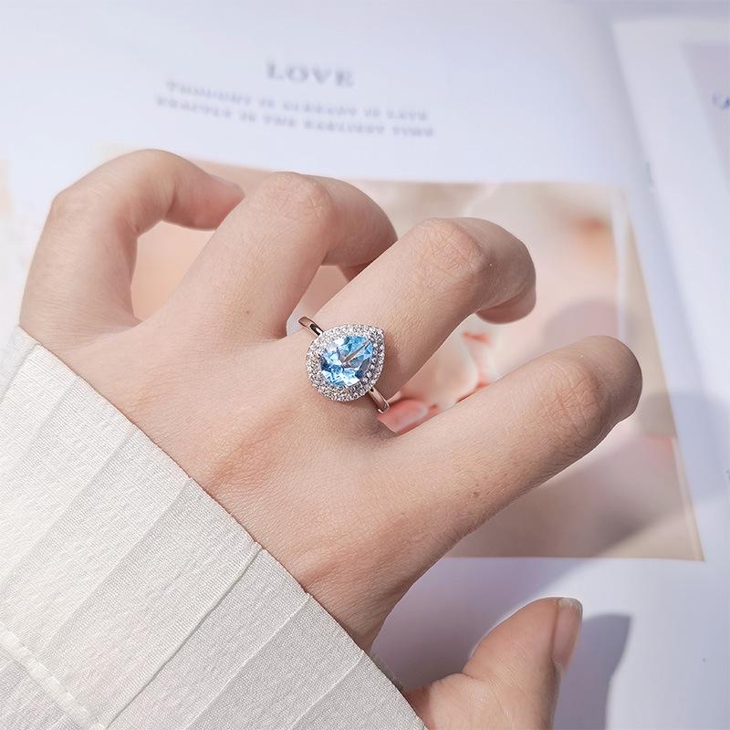 Droplet-Shaped Natural Topaz Citrine Amethyst Ring Women'S S925 Sterling Silver Colored Treasure Jewelry Index Finger Ring Earrings