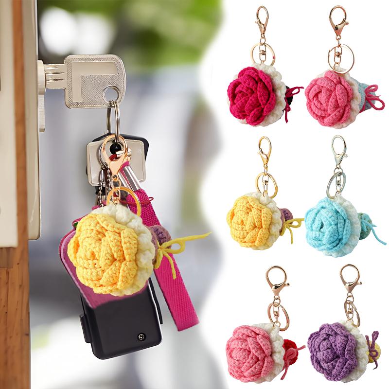 

Crocheted Rose Bag Pendant Decorative Knitted Flower Handmade Multiple Colors Creative Keychain Unique 6 Colors