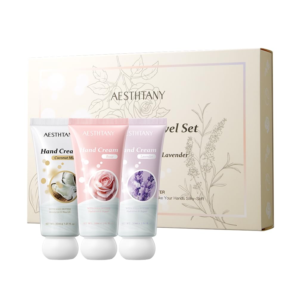 OKADY Mini Hand Cream Trio Set of Perfect as a small gift for or White (Coconut Milk, Rose, Lavender) 3. birthdays, farewells, Day.