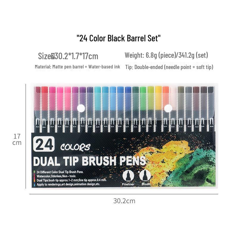 120-Color Dual-Tip Art Watercolor and Fineliner Pen Set with Soft Brush