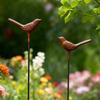 Bird Garden Stakes Set of 2 Iron Soil Insert Pieces for Pots, Flower Rows and Lawn Edges with Aged Brown Yard Form for Home Use Daily