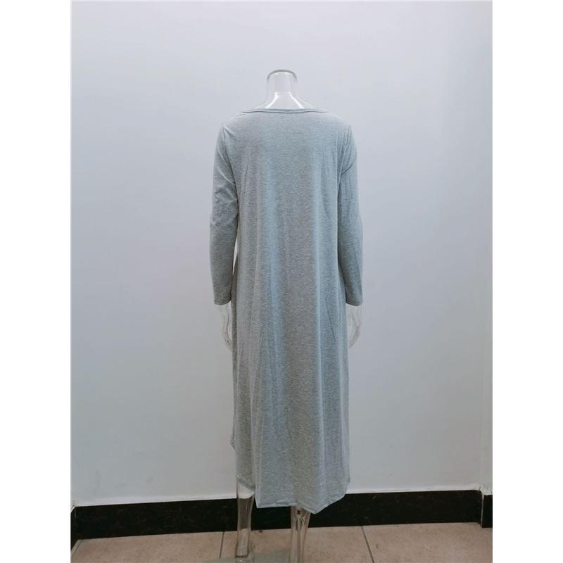 Women's Solid-Color, Straight-Cut, Pocketed, Loose-Fit Dress with Curved Hem for Fall/Winter