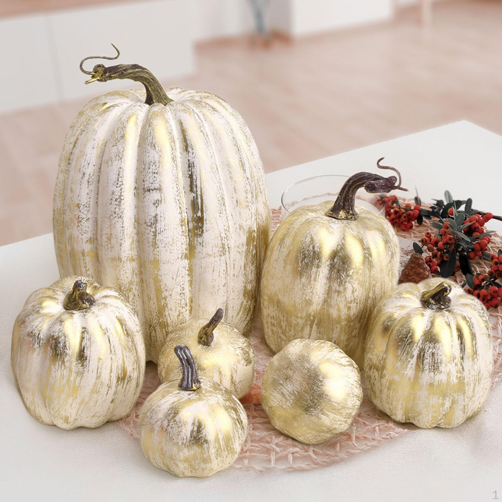 

7 Pieces Fake Pumpkins Model Artificial Halloween Foam Props for White Gold