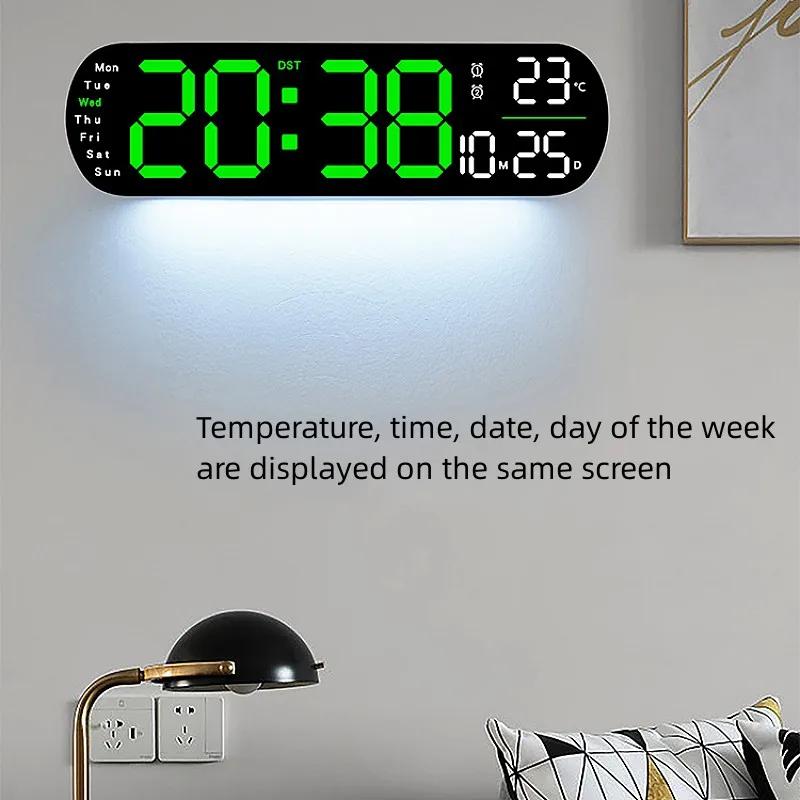 Large-screen LED Ambient Light Wall Clock Temperature Date Week Display Remote Control Home Living Room Decorative Wall Clock