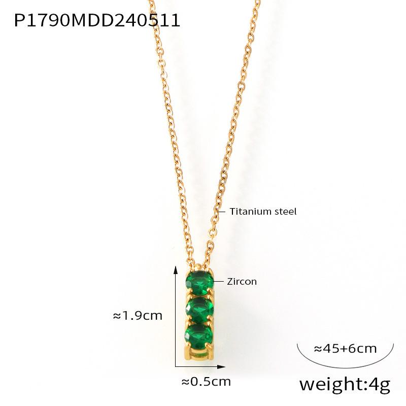 European American Zirconia Square Pendant Necklace - Women s Versatile Light Luxury Titanium Steel Jewelry