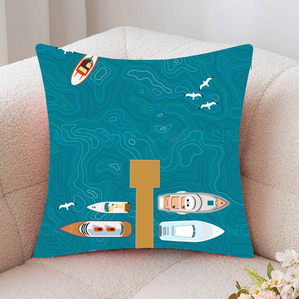 Vintage Maritime Surfing Beach Pillow Case Fashion Square Pillowcase Bedroom Sofa Room Ins Decoration Leisure