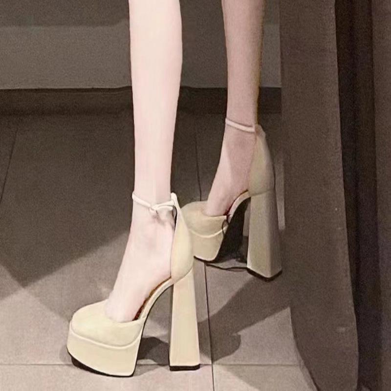 Mary Jane thick heel high heels new fairy wind waterproof table French square head one word buckle belt single shoes