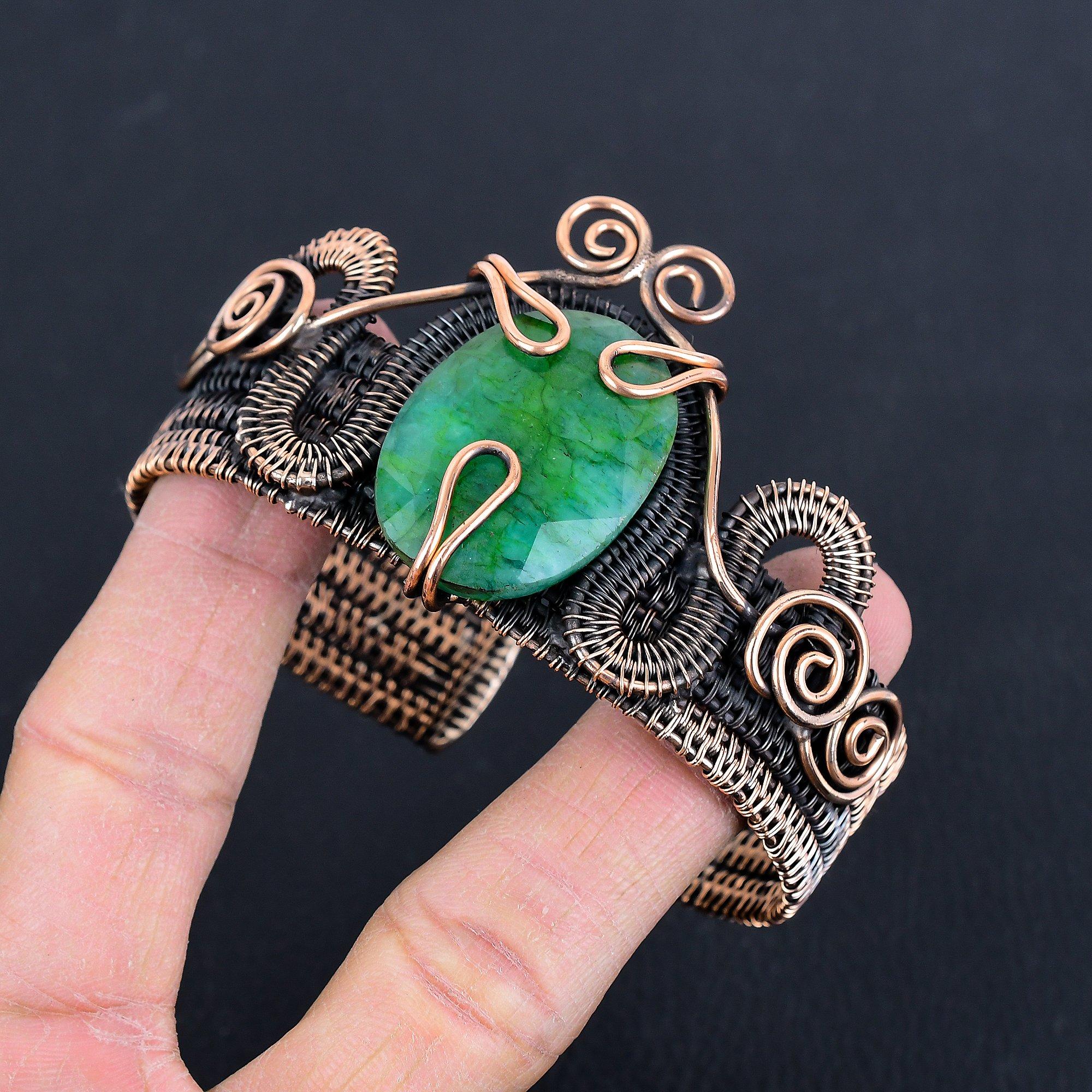 

Изумрудный браслет, ювелирное изделие, обмотанное медной проволокой 999 пробы, браслет из драгоценного камня ручной работы, для свадебного подарка