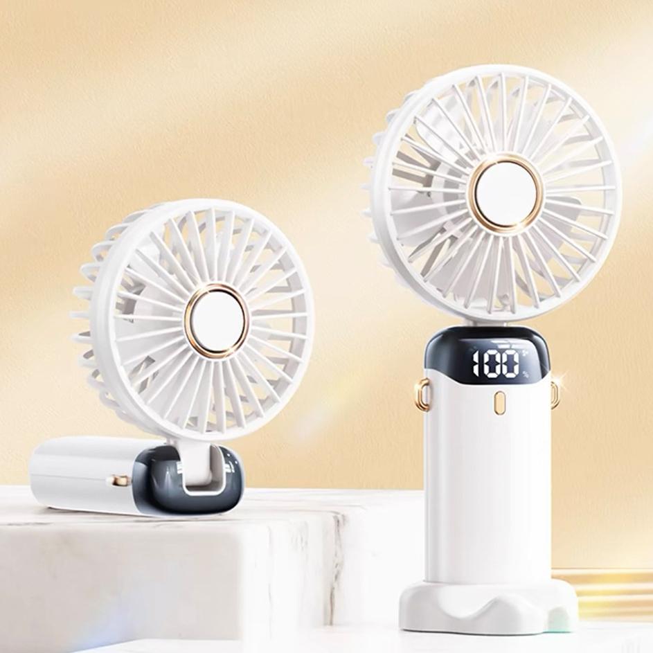 Handheld/desktop/neck mounted multi-purpose small fan LED display with 5 levels of wind power