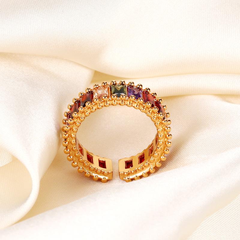 Gold-plated high-quality rainbow crit super flash open ring, full of diamonds, exquisite non-fading ring.
