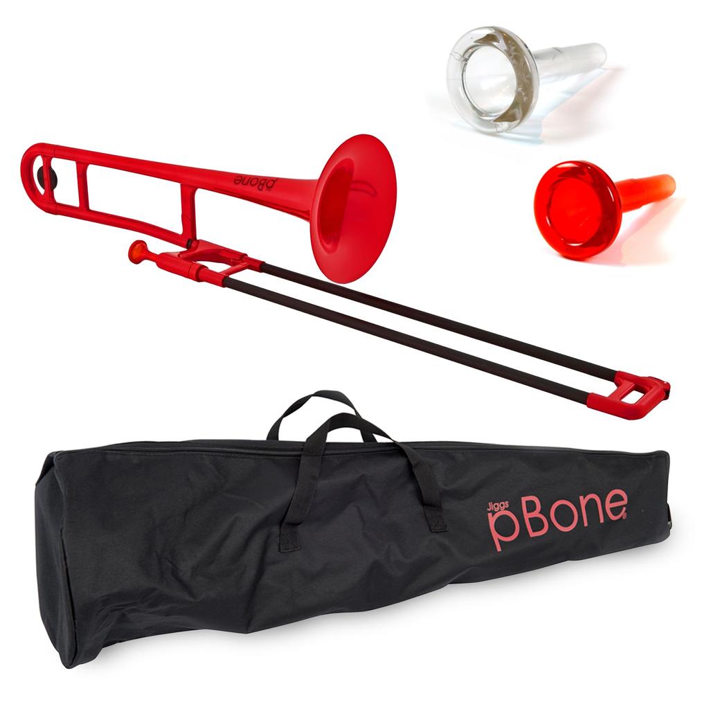 pInstruments pBONE Tenor Trombone in Lightweight and Durable ABS with Antibacterial Red Mouthpiece and Carrying Bb, Bio-Coated Coating, PBONE1R,