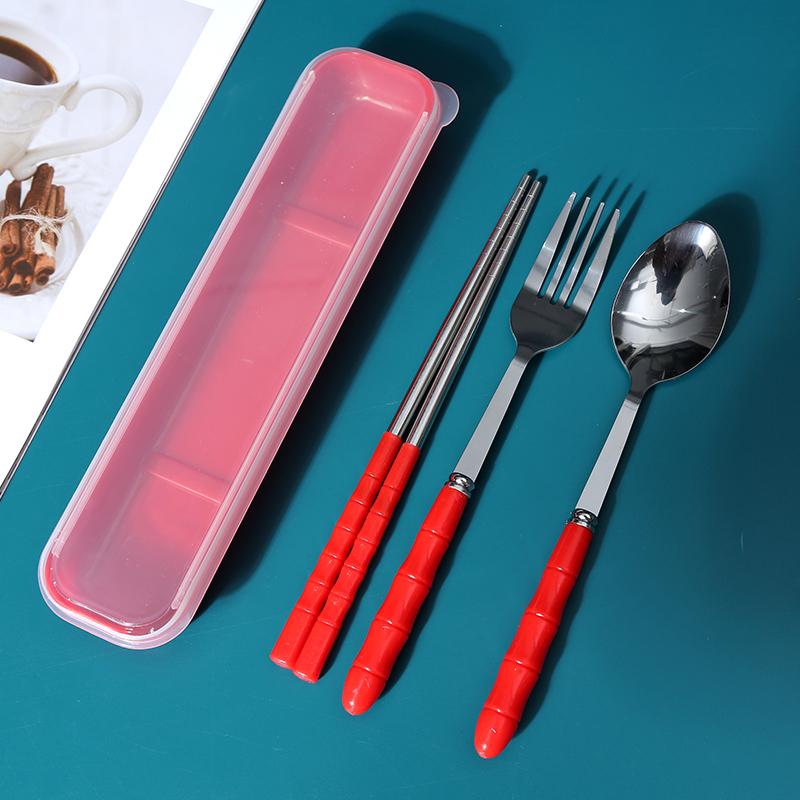 Chopsticks and Spoon Set Student Stainless Steel Portable Tableware 3-Piece Set Children's Fork Single Office Worker Storage Box