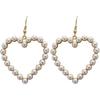 Love Heart Statement Earrings Alloy Faux Pearl Dangle Chain Hook Ear Drop Jewelry Gift for Women