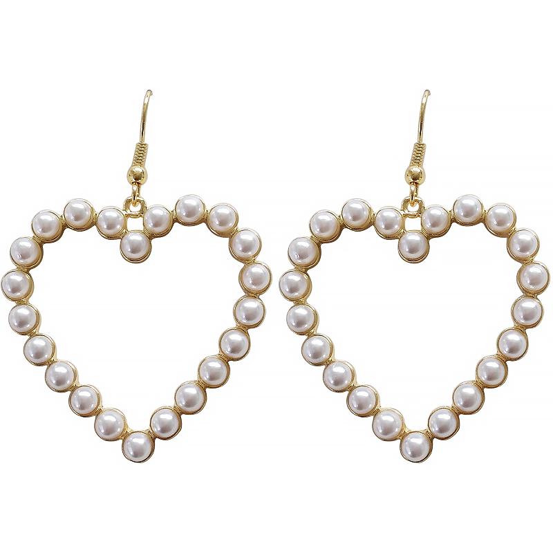 Love Heart Statement Earrings Alloy Faux Pearl Dangle Chain Hook Ear Drop Jewelry Gift for Women