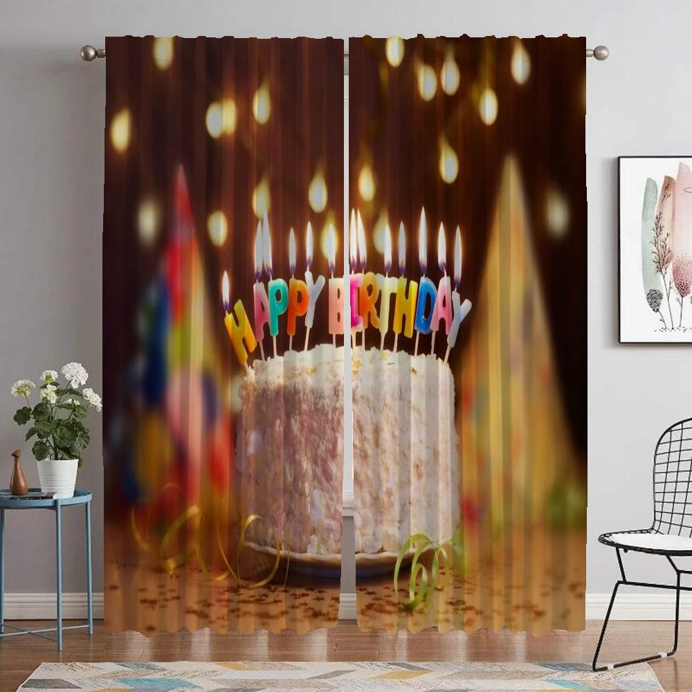 Happy Birthday Partition Home Interior Curtains for Living Room Blackout Curtain Tulle for Bedroom Halloween Decoration Shades