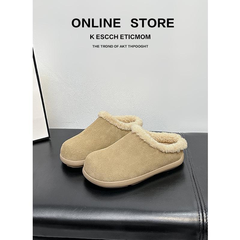 

Leather small potato fluffy shoes women s winter 2025 new warm one-pedal velvet Boken half slippers cotton shoes women 40 легкие хаки