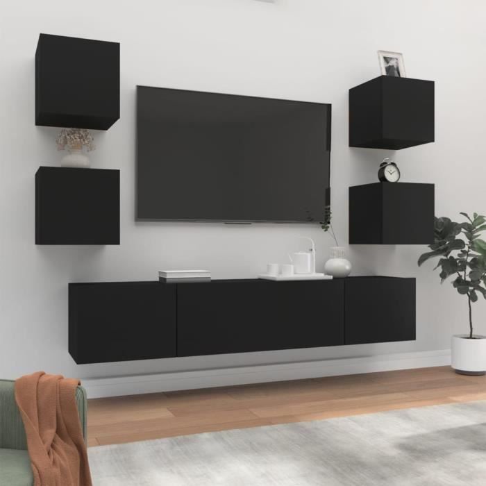 VidaXL TV Unit Set 6 Pcs Black Engineered Wood 3114255