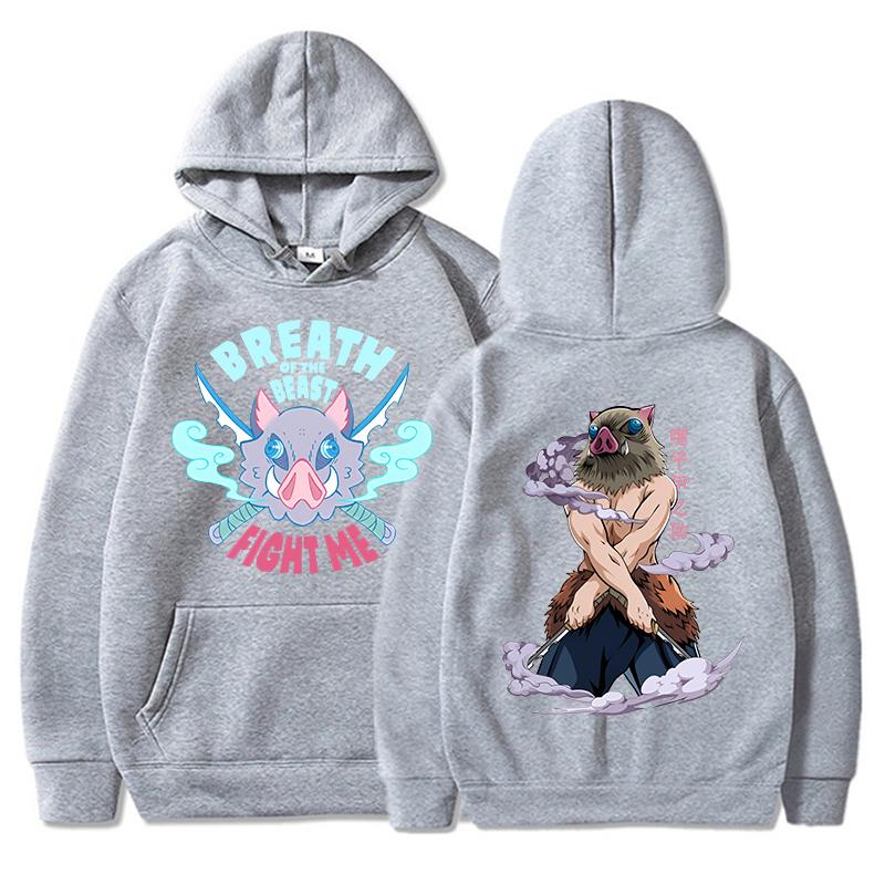 Inosuke Hashibira Inosuke Trykket Hettegenser Høstfleece Dame Herre Harajuku Anime Hettegenser Fleece Løse Casual Hettegensere