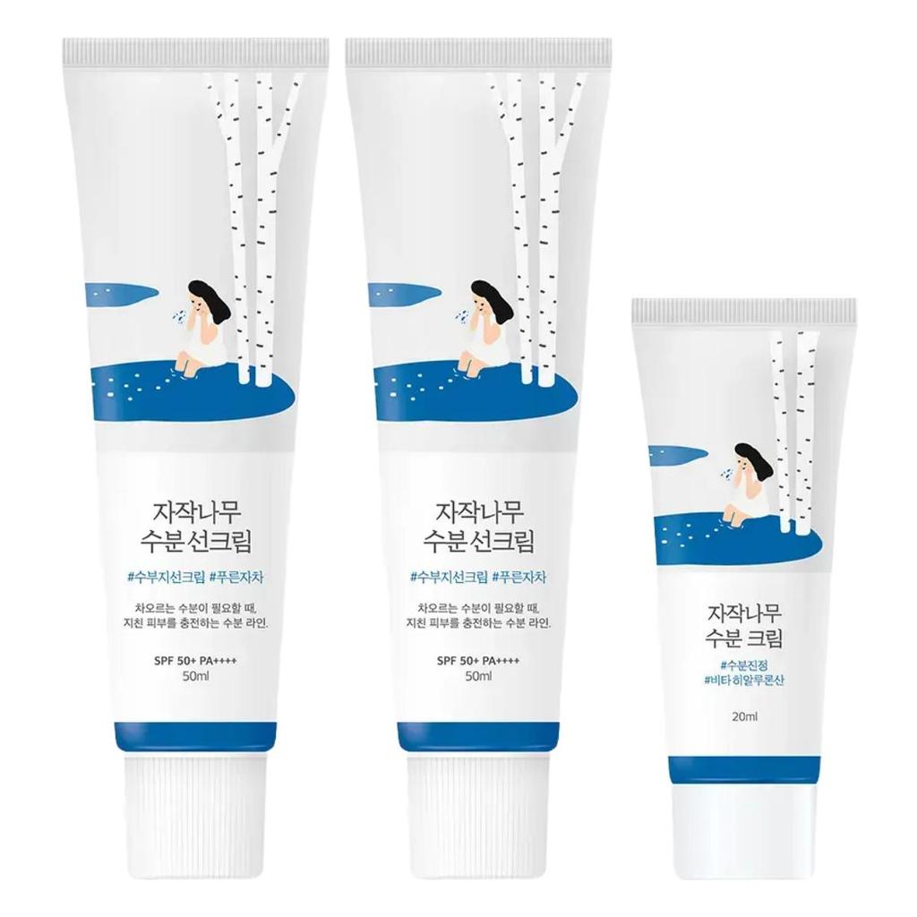 Round Lab Birch Juice Moisturizing Sunscreen Set 50ml + 50ml + 20ml Hydrating Sun Cream