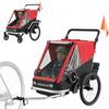 Bike Trailer for Kids, 2-Seater, 2-in-1 Foldable Kids' Bike Trailer with Adjustable Seat and Harness, Red