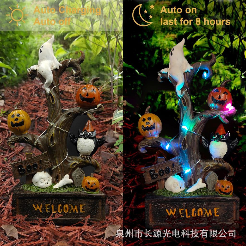 Halloween explosion pumpkin ghost tree lamp luminous ornament indoor atmosphere colorful lighting resin crafts