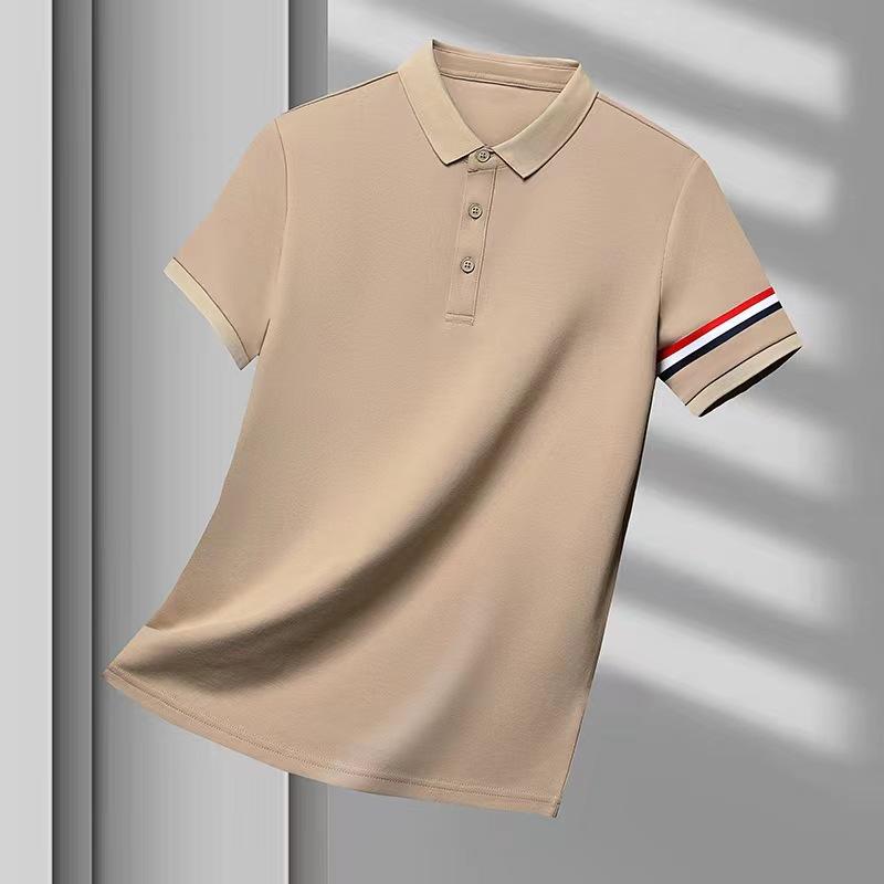 Cotton Short-Sleeved Lapel T-shirt Men's Summer New Fashion Casual Striped Half Sleeve Polo Shirt Men's Clothing