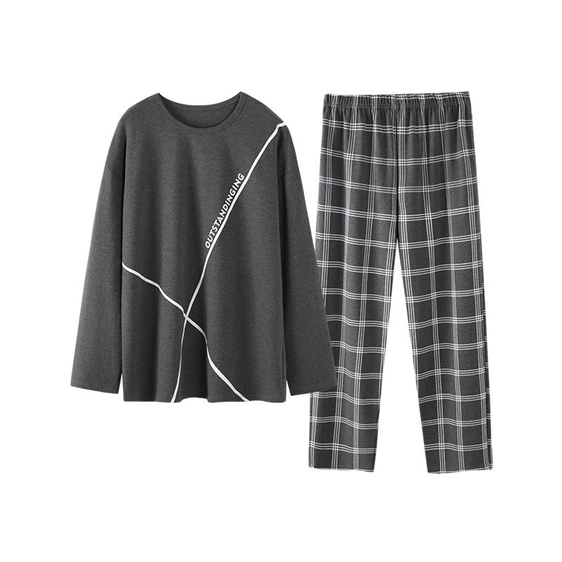 Βαμβακερή Πιτζάμα Σετ Κομψό Μινιμαλιστικό Στυλ Πιτζάμες Μεγάλο Μέγεθος Φόρμα Σπιτιού για Αγόρι Φθινόπωρο Χειμώνας Ανδρική Καθημερινή Ρόμπα