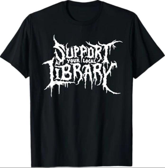 Support Your Local Library Horror Bookworm Design T-Shirt S