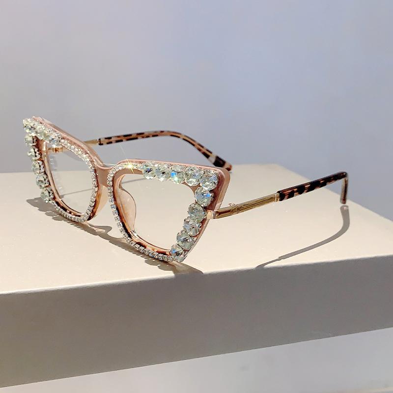 KAMMPT Cat Eye Women Eyeglasses with Rhinestones Stylish Vintage Blue Light Blocking Eyewear Trendy Original Candy Color Glasses