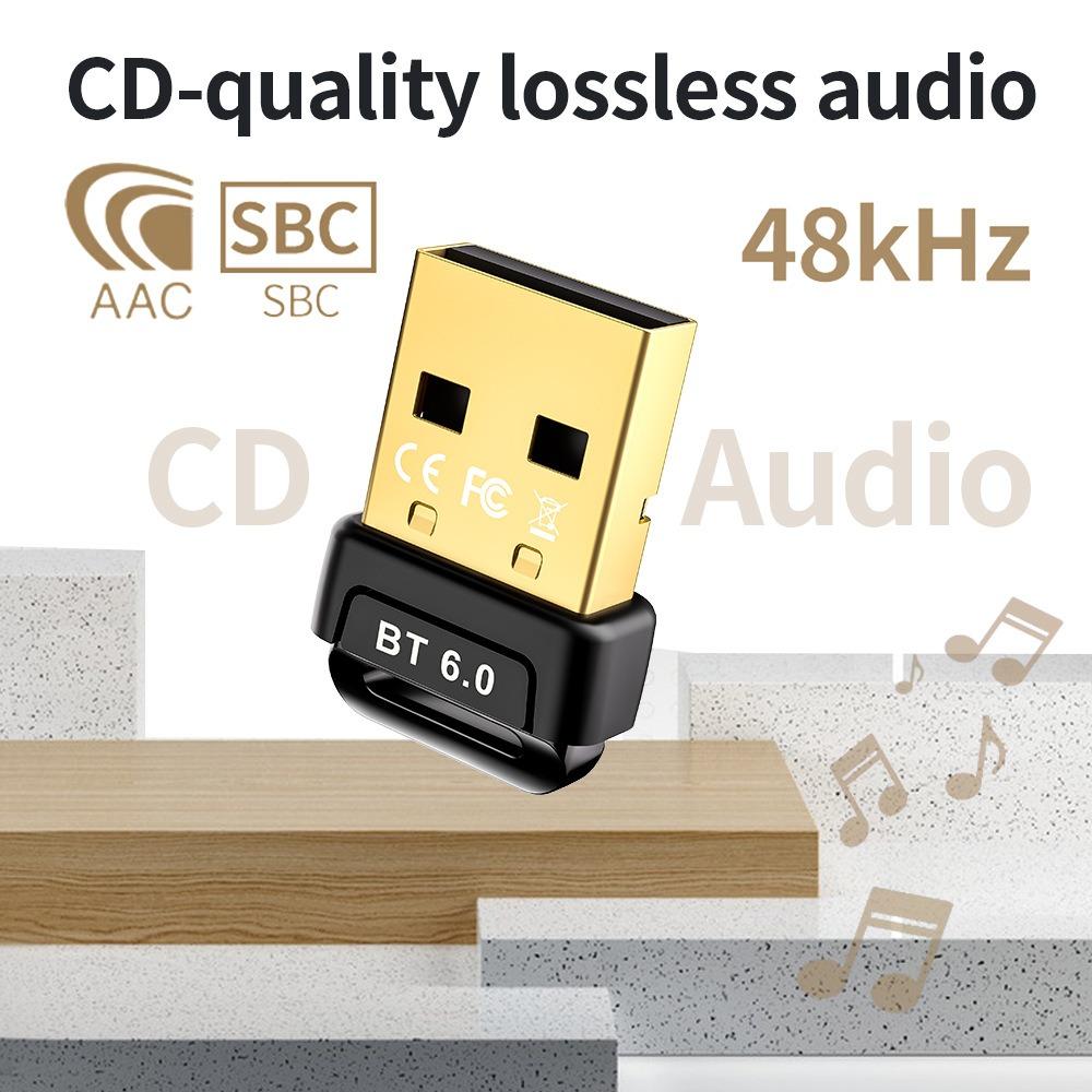 USB Bluetooth 6.0 Adapter Wireless Audio Receiver Transmitter Bluetooth 6.0 Dongle for PC Laptop Keyboard Mouse Headphone Speak