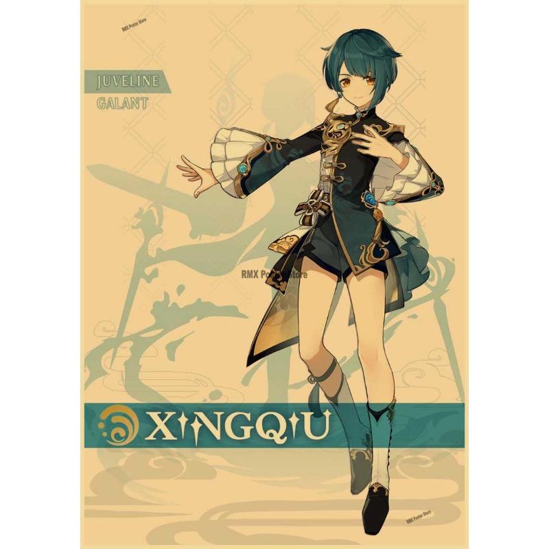 Genshin Impact Cartoon Character Posters Kraft Paper Prints Home Room Decor Study Bedroom Bar Cafe Wall Paintings Wall Stickers