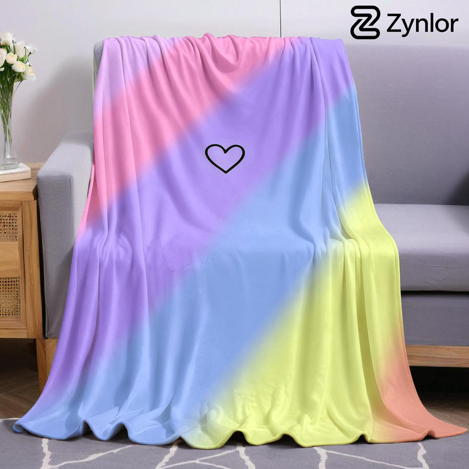 Gradient Rainbow Heart Lightweight Microfiber Soft Christmas Fleece Blanket Warm Cozy Throw for Sofa Office Travel All Season