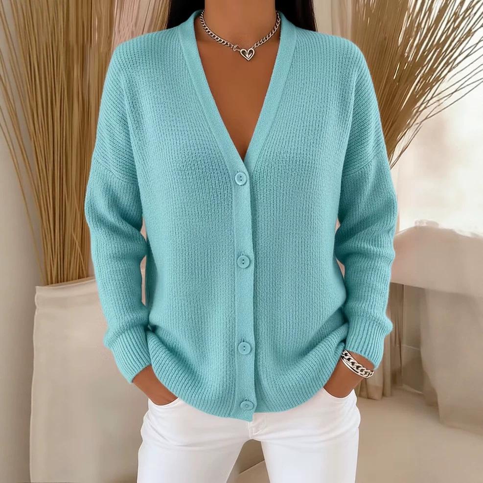 Damen V-Ausschnitt Knopfleiste Strickmantel - Herbst/Winter Kollektion