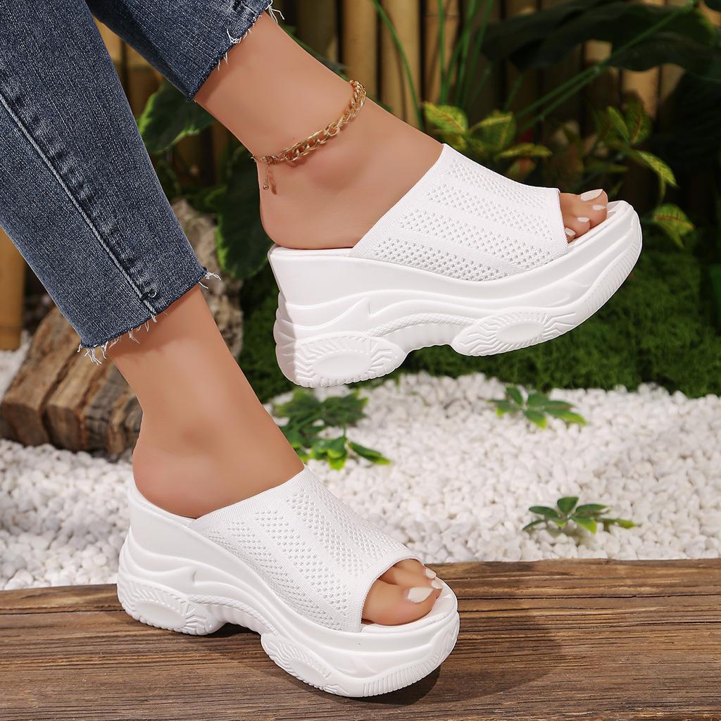 Plus Size Shoes for Women 34-42 White Black Mesh Breathable Slip On Platform Wedges Comfortable Non-slip Sandals Women Footwear