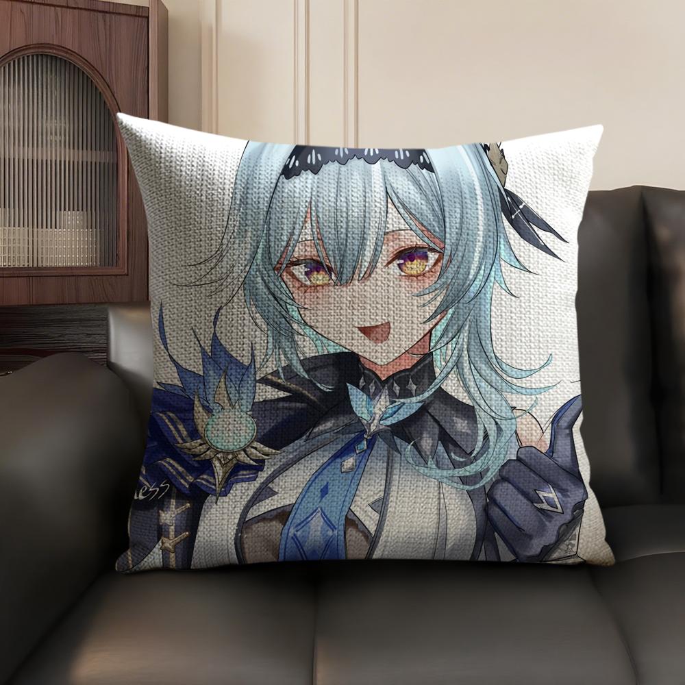 Eula Cute Genshin Impact Cushion Cover Natural Linen Organic Fabric Double-Sided Printing Sofa Home Decor Gift Pillow Case