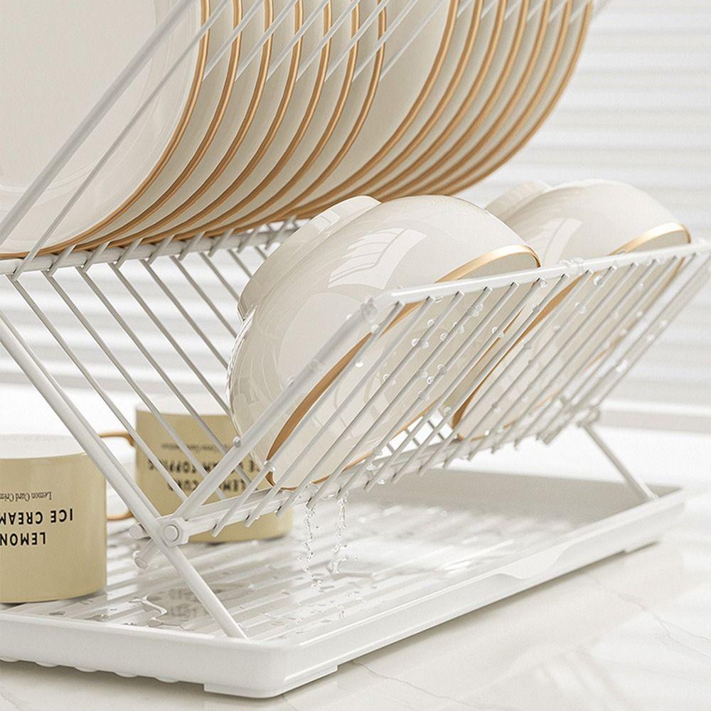 2 Tier Countertop Dish Drainer Non-slip Kitchen Tableware Holder Plate Drying Shelf Home