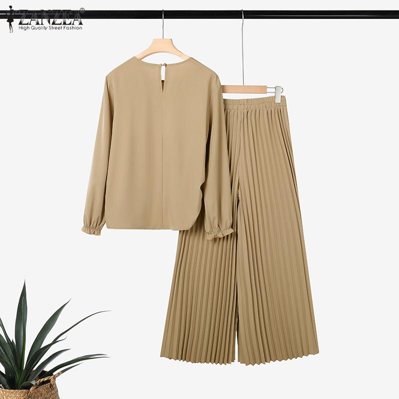ZANZEA Women Long Sleeve Blouse and Pants Casual Two Piece Suit Set Muslim