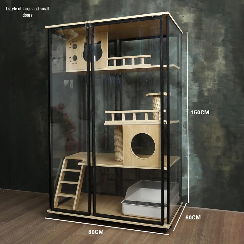 Transparent Three-Layer Luxury Indoor Cat Villa with Spacious Wood Design
