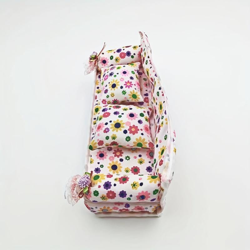 1 Set Doll Accessories Cute Dollhouse Furniture Flower Cloth Sofa Couch With 2 Cushions For Doll House Toys Gift