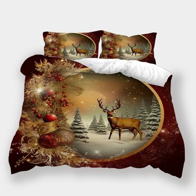 Christmas Elk 3D Printed Polyester Pillowcase Quilt Cover Two Or Three Piece Set