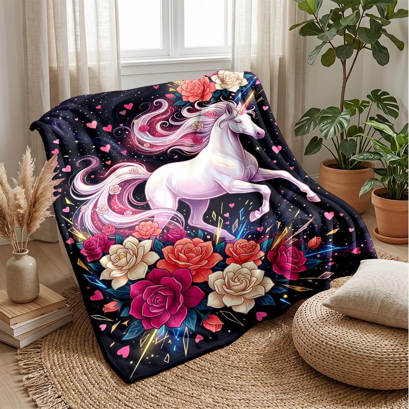 Fantasy Unicorn with Rainbow Theme Blanket Lightweight Warm Flannel Blanket Decorative Throw Blanket for Home Decoration