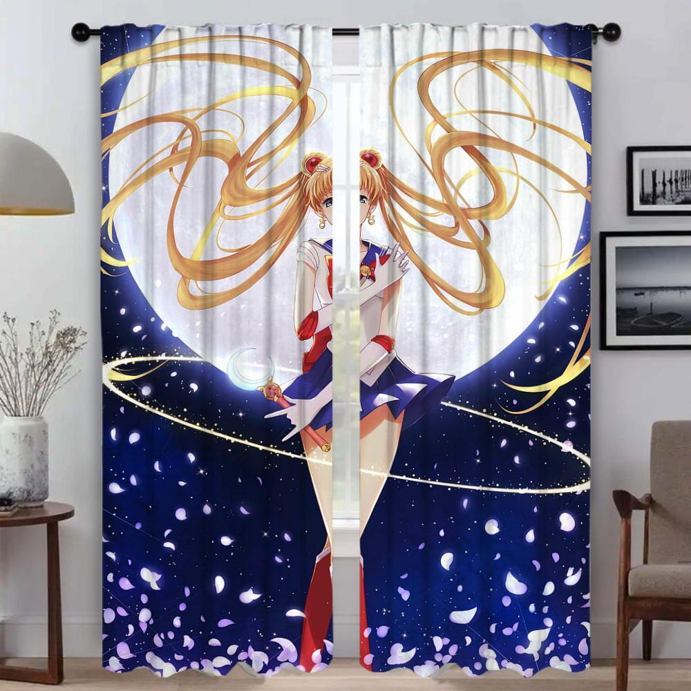 Anti-mosquito Curtains for Living Room Curtain Sailormoon Home Interior Curtains 2 Pieces Halloween Decoration Tulle for Bedroom