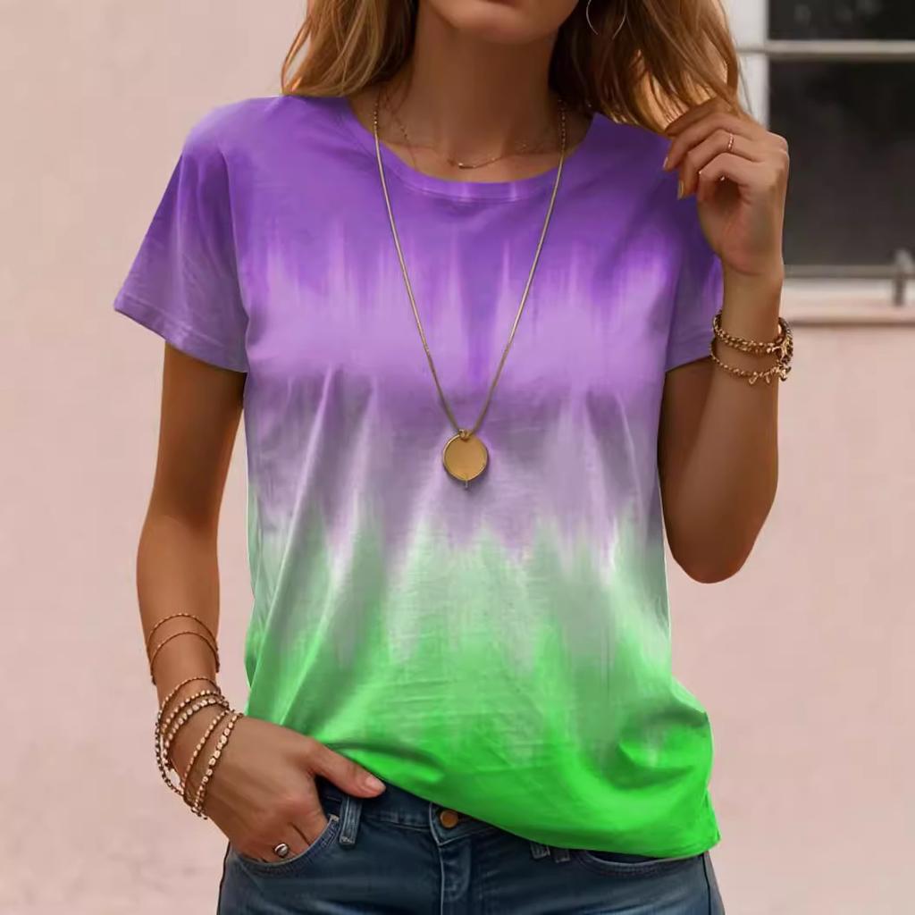 Tri Color Splicing Women's Commuting Round Neck Short Sleeved Plus Size T-shirt Summer Casual Comfortable Women's T-shirt