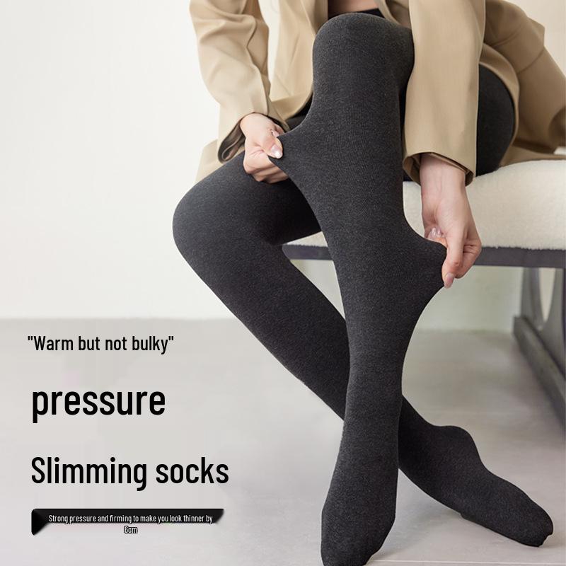Korean-Style Fleece-Lined Cotton Leggings with Tummy Control and Long Socks for Women, Perfect for Autumn and Winter