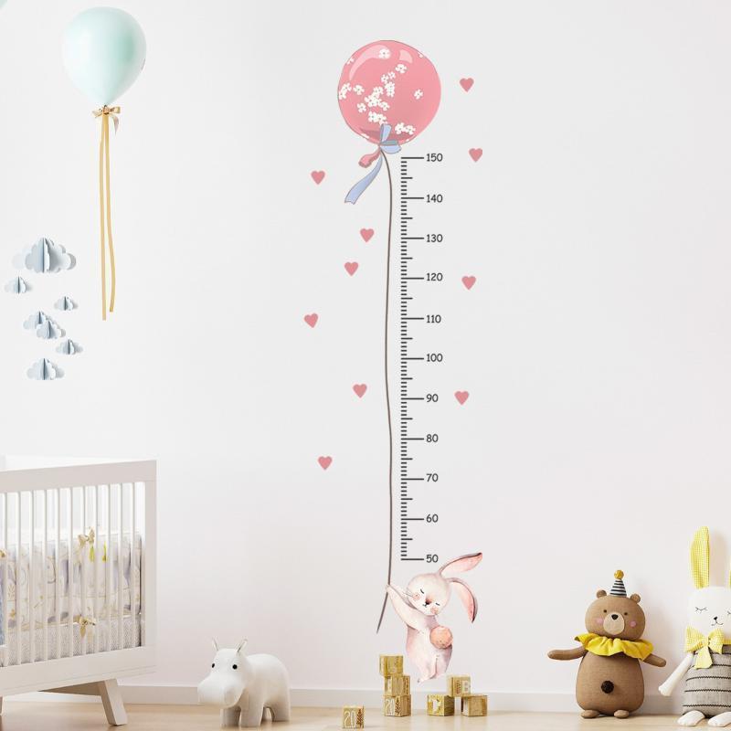 Pink Balloon Rabbit Wall Stickers For Kids Room Baby Girls Room Decoration Height Ruller Children Height Measurement Wall Decals