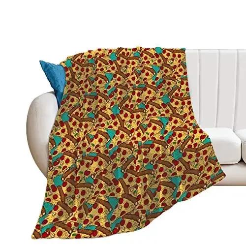 Pizza Blanket Throw Sausage Pizza Flannel Blanket for Kids Teen Boys Girls Fast Food Themed King Queen Full Size Super Soft Warm