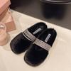 [Fanfuna] Rhinestone fluffy half-slippers women's autumn and winter outer wear advanced velvet 2025 new cotton slippers