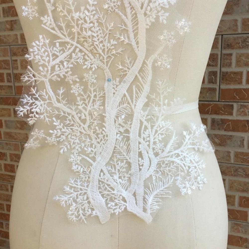1 Pair 48×18cm Embroidered Lace Trim Large Floral Design Snowflake Lace Decor DIY Garment Decor