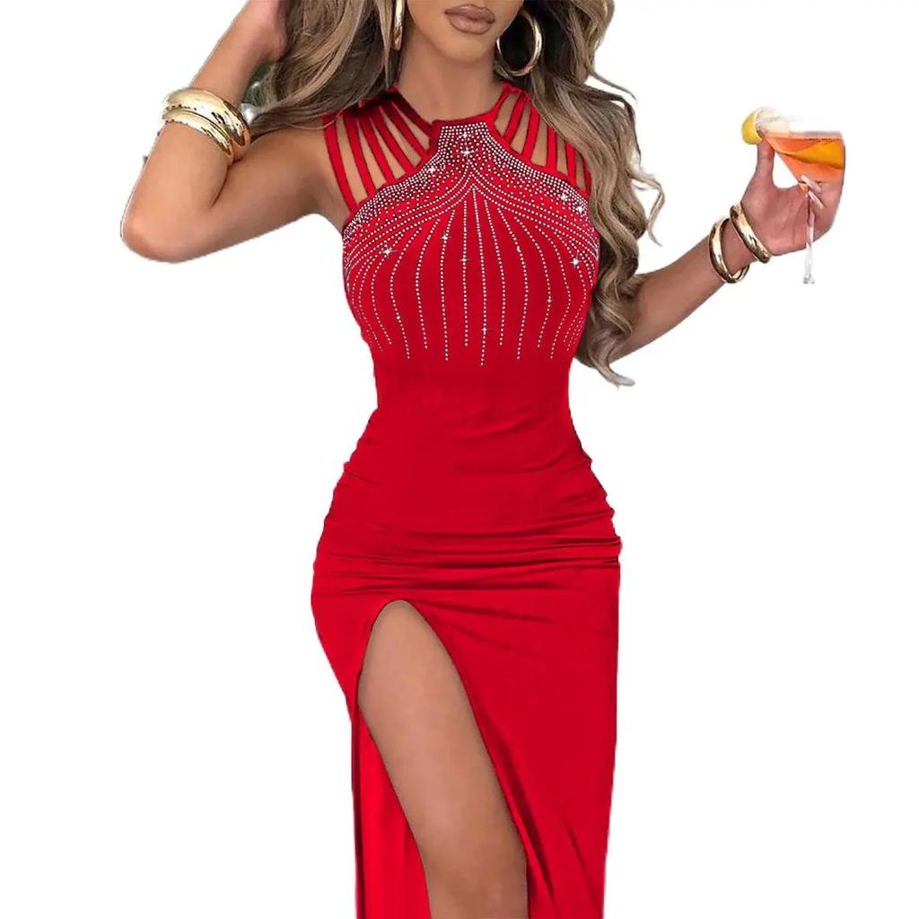 Kvinners Ermeløs Hot Diamond Splitt Lang Festkjole